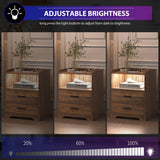 dnbss LED Nightstand with Charging Station, Smart Bedside Table with 24-Color RGB LED Lights, Charging Nightstand for Bedroom, Modern Nightstand Brown dnbss