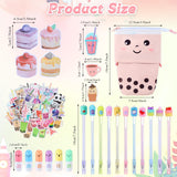 Sabary 228 Pcs Kawaii Stationary Set Include Telescopic Pencil Pouch Case Bag Gel Ink Pen Sticky Note Bubble Tea Sticker Pill Highlighter Stationary Cute School Supplies for Christmas(Vivid) Sabary