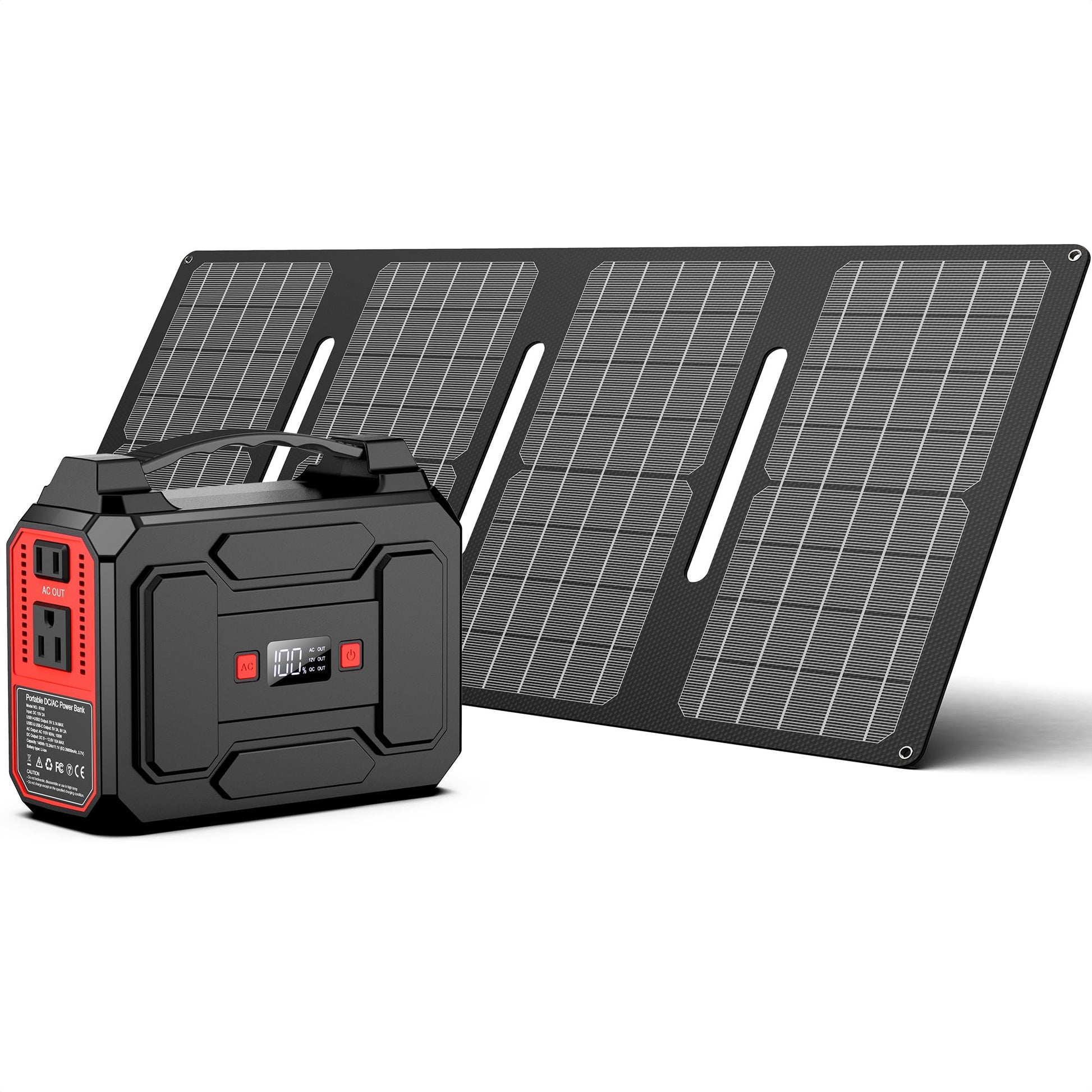 Solar Powered Generator 200W Peak/100W Rated, Portable Solar Generator Power Station with Solar Panels 40W Included, 146Wh Solar Power Bank with AC Outlet 110V for Home Use Camping Outdoor Ad - WoodArtSupply