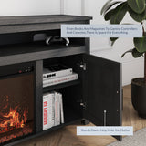 BELLEZE 58" Farmhouse Fireplace TV Stand for TVs up to 65", 23" Electric Fireplace Heater with Sound, Entertainment Center Media Console Table Barn Door Storage Cabinets for Living Room - Rustic Grey BELLEZE