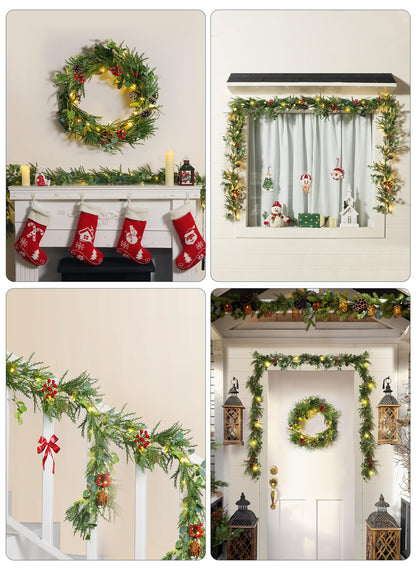 Brightown Pre-lit Christmas Garland with Lights, 6 Feet 20 LED Battery Operated Christmas Lights with Pine Cones, Berry, Eucalyptus Leaves, Indoor Christmas Decorations for Stairs, Fireplace, Door