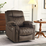 MCombo Small Size Triple Motor Power Lift Recliner Chair Sofa with Massage and Dual Heating, Adjustable Headrest for Elderly People Petite, USB Ports, Extended Footrest, Fabric 7222 (Coffee) MCombo