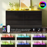 DWVO 8 Drawer Dresser with LED, Black Dresser, Modern 8 Chest of Drawers with Deep Drawers Glass Top High Gloss Surface, Storage Organizer Cabinet for Living Room DWVO
