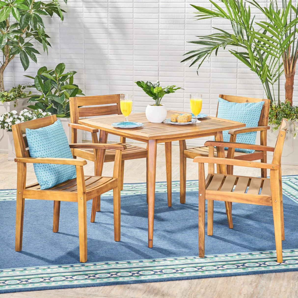 Christopher Knight Home Solomon Outdoor 5 Piece Acacia Wood Dining Set, Teak Finish Christopher Knight Home
