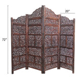 Room Divider Wood Screen - Mahanadi Antique Brown - 4 Panel Folding 72x80 - Wooden Hand Carved Screen Decorative Functional Versatile - Small Spaces Reversible Privacy Partition - COTTON CRAFT COTTON CRAFT
