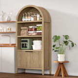 Yusong 71" Tall Arched Bookcase, 5-Tier Arched Bookshelf, Arch Cabinet Display Cabinet with Fluted Doors and Shelves, Modern Farmhouse Kitchen Pantry for Living Room Bedroom, Nature Yusong