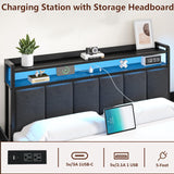 CHABUILDREARK Twin Bed Frames with LED Lights, Upholstered Metal Platform Bed with Charging Station and Storage Headboard, Heavy Duty Metal Slats, No Box Spring Need, Easy Assembly, Dark Grey CHABUILDREARK