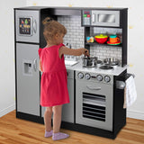 Lil' Jumbl Kids Kitchen Set, Pretend Wooden Play Kitchen, Battery Operated Icemaker & Microwave with Realistic Sound, Pots & Pan Included - Charcoal Lil' Jumbl