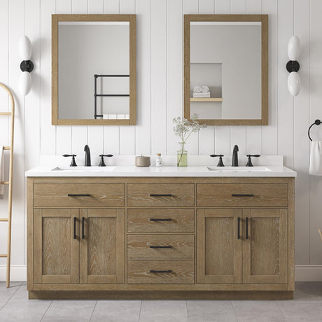 OVE Decors Bailey 72 in. W x 22 in. D x 34.5 in. H Bath Vanity in Driftwood Oak with White Engineered Quartz Top OVE Decors