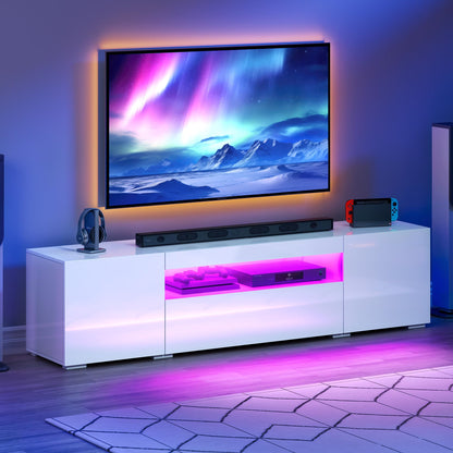 YITAHOME TV Stands for Living Room, 75 inch TV Stand, Entertainment Center with Storage, Modern Television Stands, Led TV Stand, High Glossy Gaming Media Stand, White - WoodArtSupply