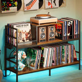 Record Player Stand with Power Outlets & LED Lights, Turntable Stand Cabinet Holds 350+ Vinyl Records, Storage Shelf with 3 Adjustable Dividers for Living Room Audio Video, Gift for Vinyl Lover Sonyabecca