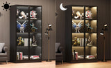Wildhome Display Storage Cabinet with Glass Door, LED Lights,Showcase for Collections, Perfume, Vinyl Albums, Bookcase for Home Office, Living Room, Clinic, Pantry (Black- 4 Layers) Wildhome