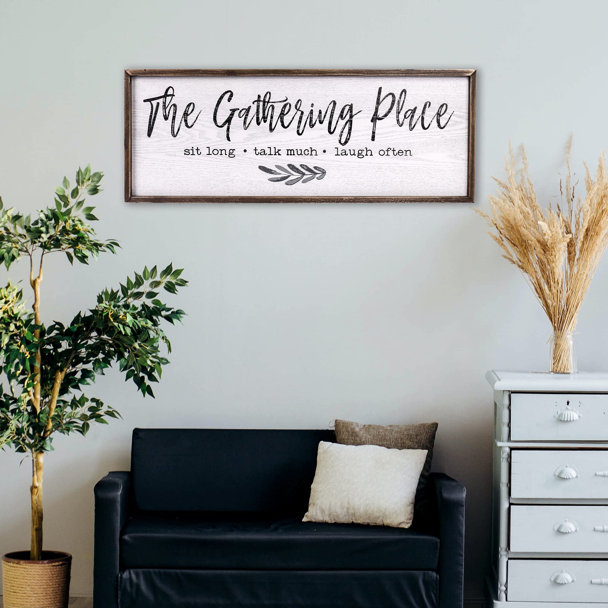 TERESA'S COLLECTIONS Large Gather Sign for Home Decor, Wooden Rustic Kitchen Sign, Farmhouse Dining Room Wall Decor, Family Wall Art for Living Room, The Gathering Place, 32”x12”,Housewarming - WoodArtSupply