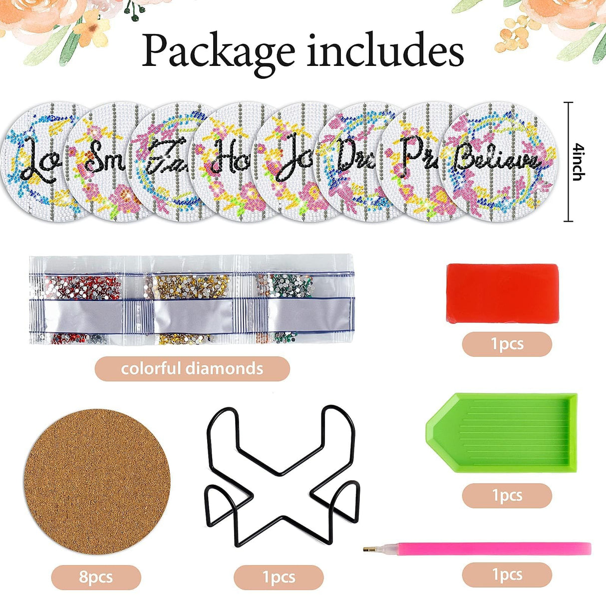 8 PCS Diamond Art Coasters Kits with Holder - Inspirational DIY Farmhouse Rustic Coasters for Beginners, Adults, Kids, Crafts Supplies YLOLUL