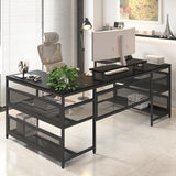 Patravious U-Shaped Computer Desk, Home Office Desk with Shelve and LED Lights, Gaming Desk with Monitor Stand, Corner Computer Desk with Storage Shelves for Offices, Home, Study & bedrooms (Black) Patravious