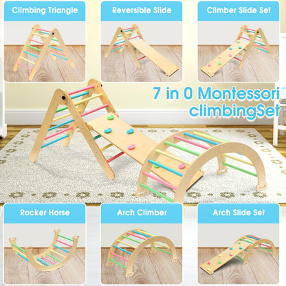 Piroomure 7-in-1 Pickler Triangle Set, Montessori Arch, ramp, Triangle Climbing Learning Toys, Children's Indoor and Outdoor Climbing Toys, Climbing Indoor Jungle Gym, Gifts for Toddlers