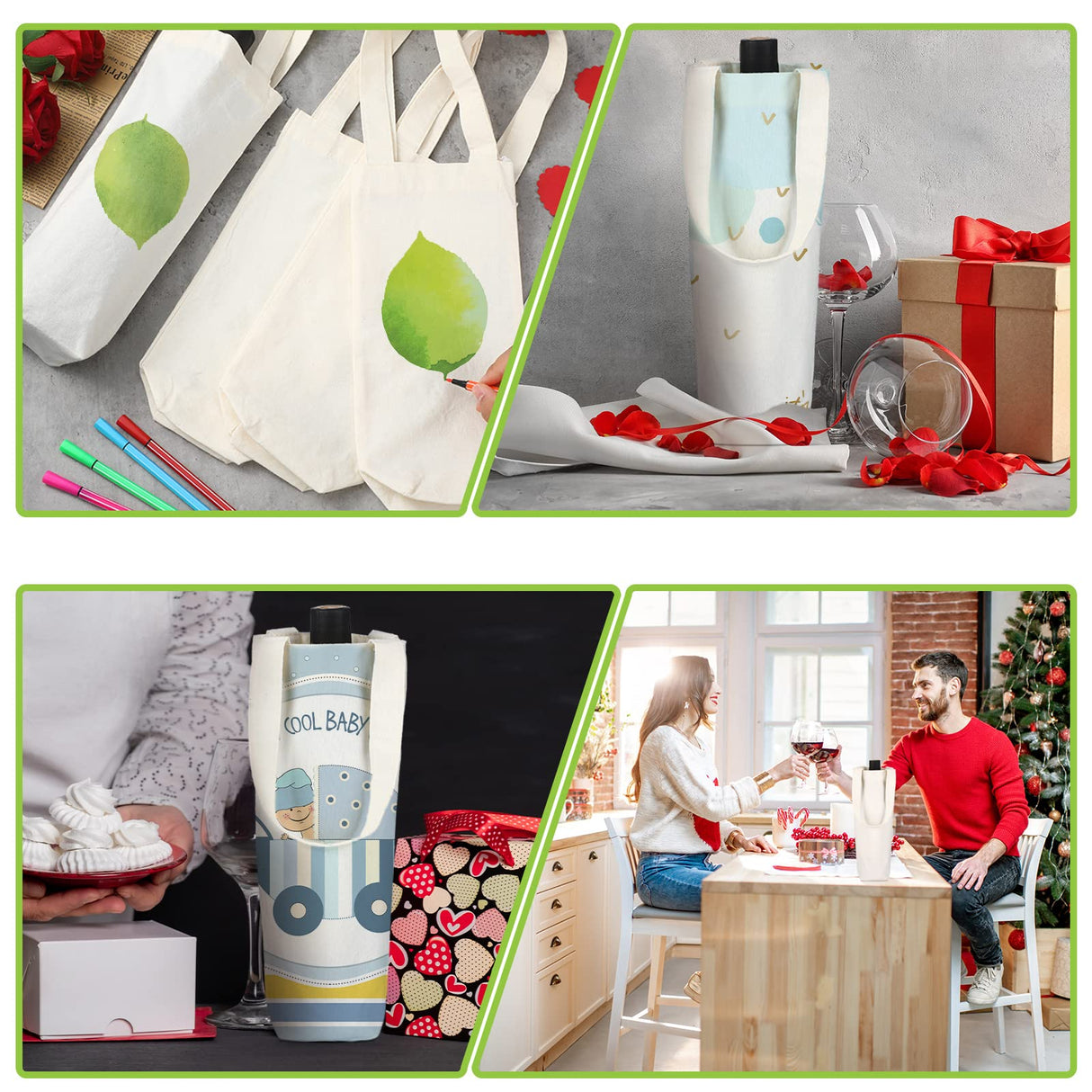 Hoolerry 24 Pcs Canvas Wine Bag with Handle Sublimation Blank Bottle Gift Tote Reusable Washable Wine Carrier Tote Hoolerry