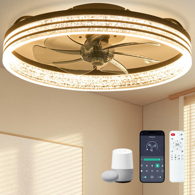 DIAMONDFORGE Smart Ceiling Fans with Lights Remote - WiFi Alexa 20'' Flush Mount Low Profile Modern Ceiling Fans for Bedroom -Stepless Color Temperature and 6 Speeds - Crystal Stripe