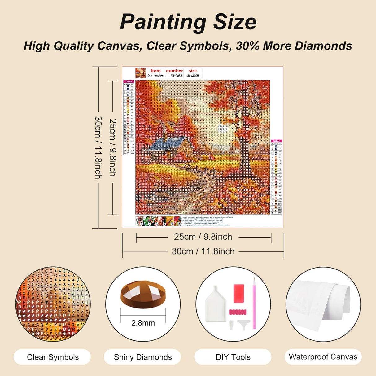 FHBUBPUP Autumn Landscape Diamond Painting Kits for Adults, Fall Diamond Art Kits for Beginners, 5D DIY Full Drill Round Gem Art, Paint with Diamond Beads Craft Home Wall Decor 12x12 inch FHBUBPUP
