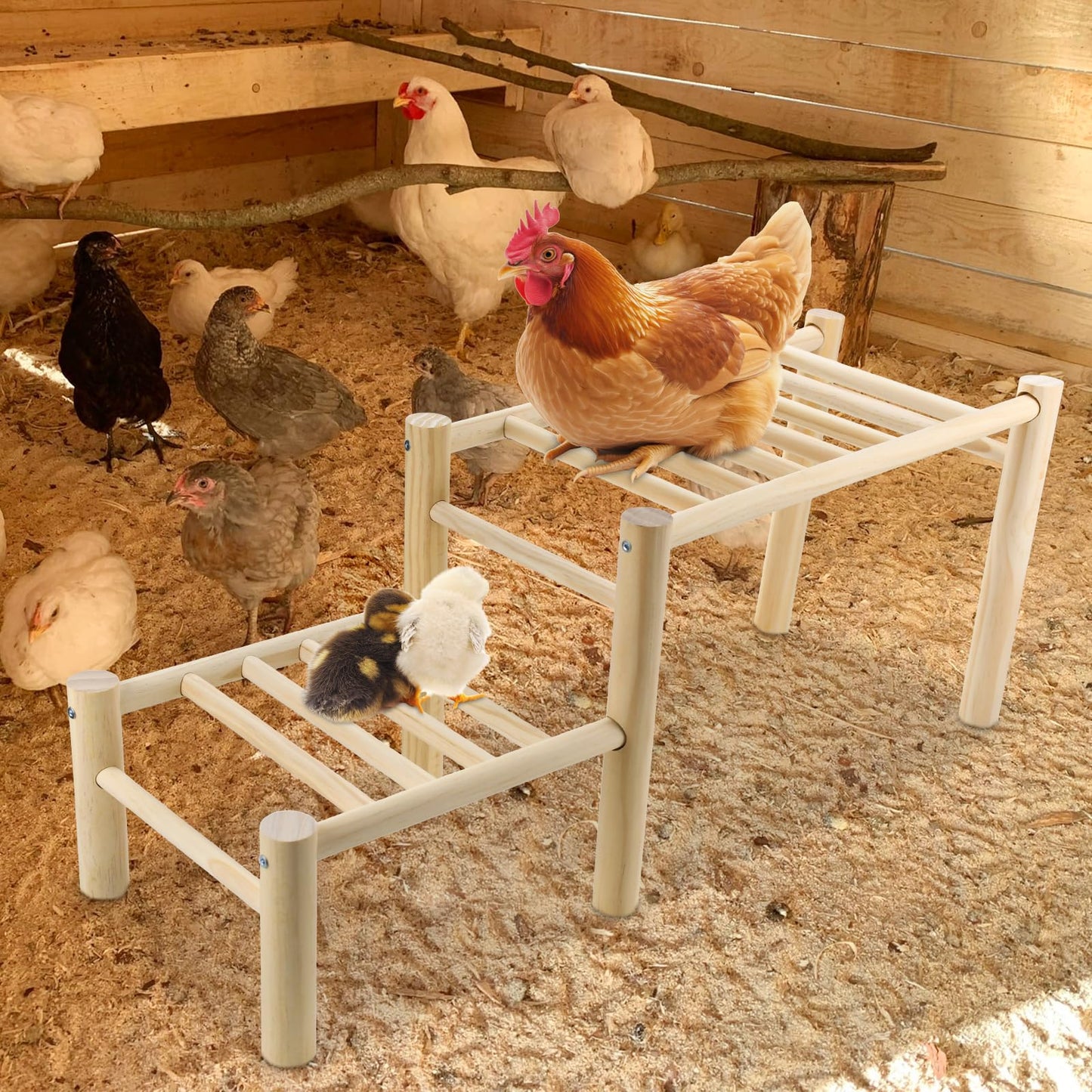 Vehomy Chicken Perch Chicken Roosting Ladder for Chicken Coop Chicken Roosting Bar Chicken Jungle Gym Chicken Toys for Hen Poultry - WoodArtSupply