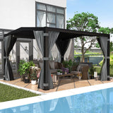 EROMMY Louvered Pergola 11' x 13' Outdoor Hard Top Mansard Roof Gazebo with Aluminum Frame and Adjustable Metal Rainproof Roof for Garden & Patio, Curtains and Netting Included, Gray-Black EROMMY