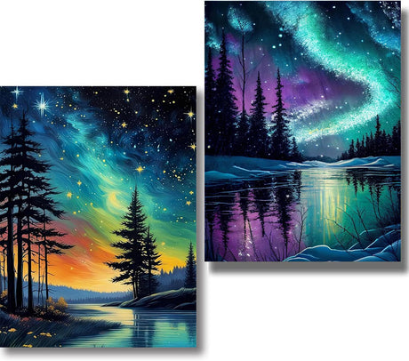 2 Pack Forests Aurora Diamond Painting Kits for Adults - Landscape Diamond Art Kits for Adults Beginner, DIY 5D Full Drill Diamond Dots Gem Art Kits for Home Wall Decor 12x16inch Clendo
