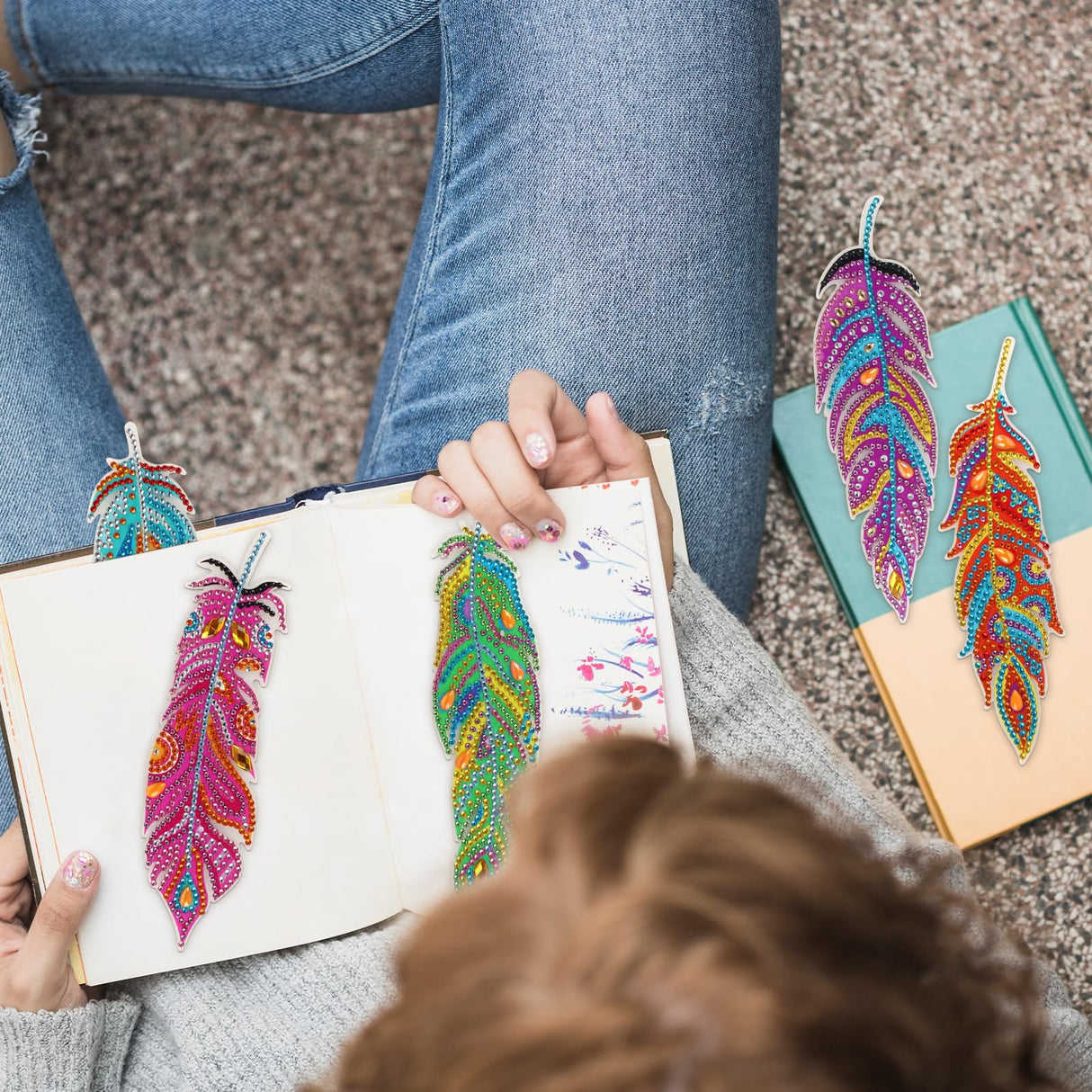 Hooqict 6Pcs 5D Diamond Art Painting Bookmarks Acrylic Diamond Art Feather Bookmark with DIY Painting Kits for Beginners Kids Adults Book Lovers Birthday Graduation Halloween Christmas Gift Hooqict