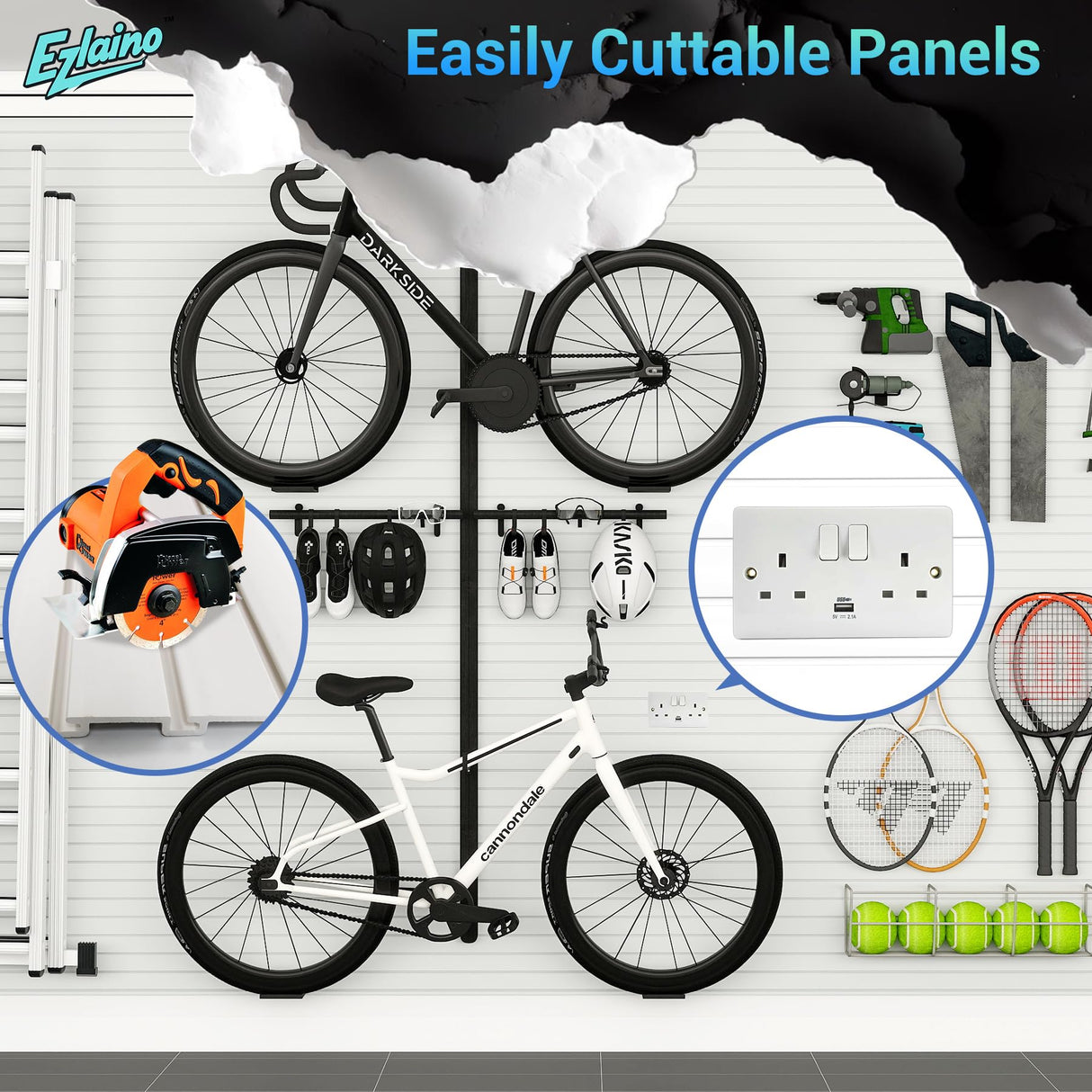 Ezlaino Slatwall Panel 4FT x 4FT, PVC Slat Wall Storage System, Waterproof, Durable& Easy to Install, Compatible with Most Hooks, Ideal for Garage Storage & Home Decoration, White Ezlaino