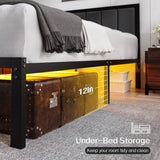 OLEVS Queen Bed Frame with Headboard Metal Platform Bed Queen Size with USB Charging Station and LED Lights, No Box Spring Needed OLEVS