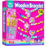 KRAFUN Unicorn Bracelet Craft Kit for Kids, Premium Wooden Beads, 14 Easy DIY Friendship Bracelets, Charms, Gem Stickers, Instructions, Gift for Girls KRAFUN