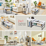 WOHOMO Coffee Table, White Modern Coffee Tables for Living Room, Detachable 2 Small Coffee Tables, Faux White Marble WOHOMO