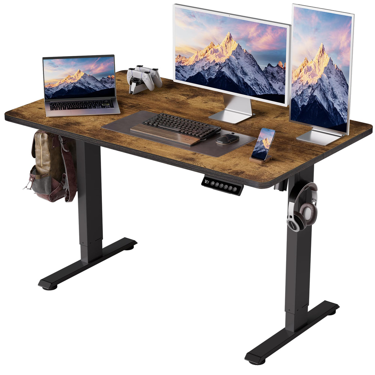Standing Desk Electric Adjustable Computer Desk-Stand up Desk Office Gaming Home Office Memory Desks 48x24 inches Black Frame/Rustic Brown Top BIZUM