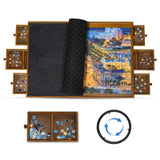 Sunix 1500 Piece Rotating Puzzle Board with 6 Drawers and Cover, 36"x26" Portable Wooden Jigsaw Puzzle Table for Adults & Kids, Premium Smooth Work Surface, Spinning Puzzle Board Birthday Gift for mom Sunix