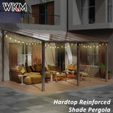 WKM 10x14 FT Wall Mounted Gazebo, Lean to Gazebo Hard Top, Decks, Porch and Backyard WKM