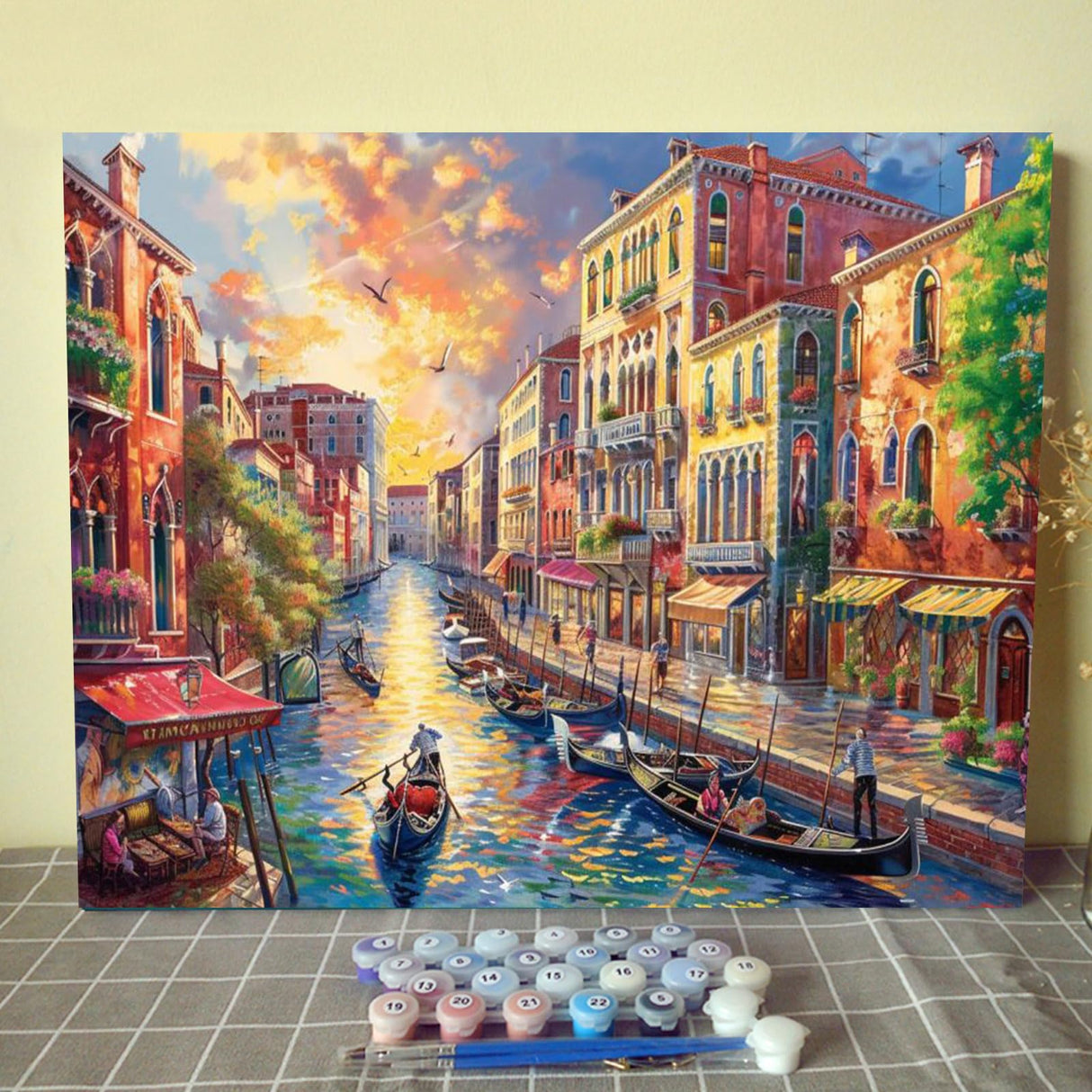 Tucocoo Venice Landscape Paint by Numbers for Adults Boat Water City View DIY Paint by Numbers Acrylic Paint Canvas Colorful Buildings Sunset Scenery Painting Kits Art 16x20 Inch（Without Frame） Tucocoo