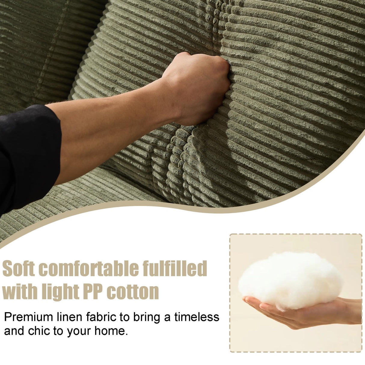 GNIXUU Corduroy Cloud sectional couches for Living Room, 98.4" Fluffy Large L Shaped Sofa with Deep Seat & Comfy Chaise, Upholstered Modular 3 Seat Couch Sleeper for Apartment, Studio, Office, Green GNIXUU