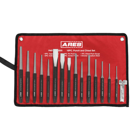 ARES 50005-16-Piece Punch and Chisel Set – Tapered Punches, Pin Punches, Center Punches, and Cold Chisels for Various Applications ARES
