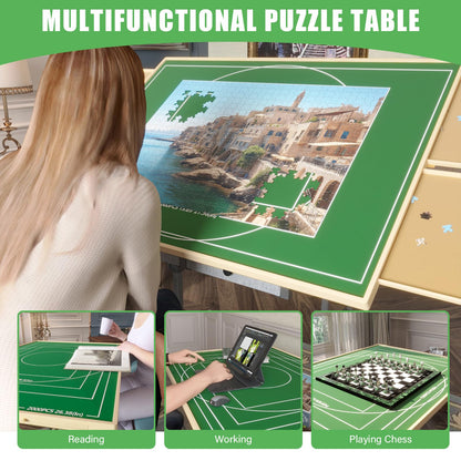 Puzzle Table with Drawers 2000 Piece - Jigsaw Puzzle Table for Adults with 5 Tilting Angle, 41"x30" Puzzle Board with Cover, Puzzle Table with Adjustable Legs & Wheels - WoodArtSupply