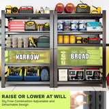 KILISTEELS 71" H x 45" W Metal Garage Shelving Unit 5 Tier Metal Storage Shelves Adjustable Shelving Unit Garage Shelves for Kitchen Warehouse Pantry Basement, 71" H x 45" W x 18" D, Black KILISTEELS