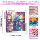 EIBEILI 5D Diamond Painting Kits for Adults, Animal Elephant Full Drill Diamond Art Kits for Beginner,DIY Butterfly Round Diamond Dots for Adults Gem Art Home Wall Decor 14x14 Inch EIBEILI