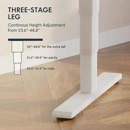 Standing Desk with Dual Motor, 3-Stage Lifting Column, Handset with 3 Preset and Sit-Stand Reminder - 60 inch Whole Piece Real Bamboo Desk/White Frame, Height Adjustable Desk for Home and Office