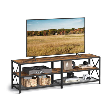 VASAGLE TV Stand, TV Console for TVs Up to 75 Inches, TV Table, 70.1 Inches Width, TV Cabinet with Storage Shelves, Steel Frame, for Living Room, Bedroom, Rustic Brown and Black ULTV096B01V1