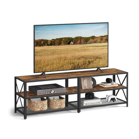 VASAGLE TV Stand, TV Console for TVs Up to 75 Inches, TV Table, 70.1 Inches Width, TV Cabinet with Storage Shelves, Steel Frame, for Living Room, Bedroom, Rustic Brown and Black ULTV096B01V1 VASAGLE