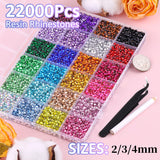 22000Pcs Resin Rhinestones for Bedazzling with Tweezers, Multicolor 2/3/4mm Rhinestones for Crafting with 3Pcs 10ml B7000 Jewelry Glue for DIY Crafts Clothing Tumblers Shoes Fabric Nail Art TINKRSTUFF