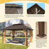 YOLENY 10' x 13' Hardtop Gazebo with Galvanized Steel Roof, Double Arc Roof Gazebo with Aluminum Frame, Outdoor Gazebo with Curtain&Netting, Sunshade for Gardens, Lawns, Deck YOLENY