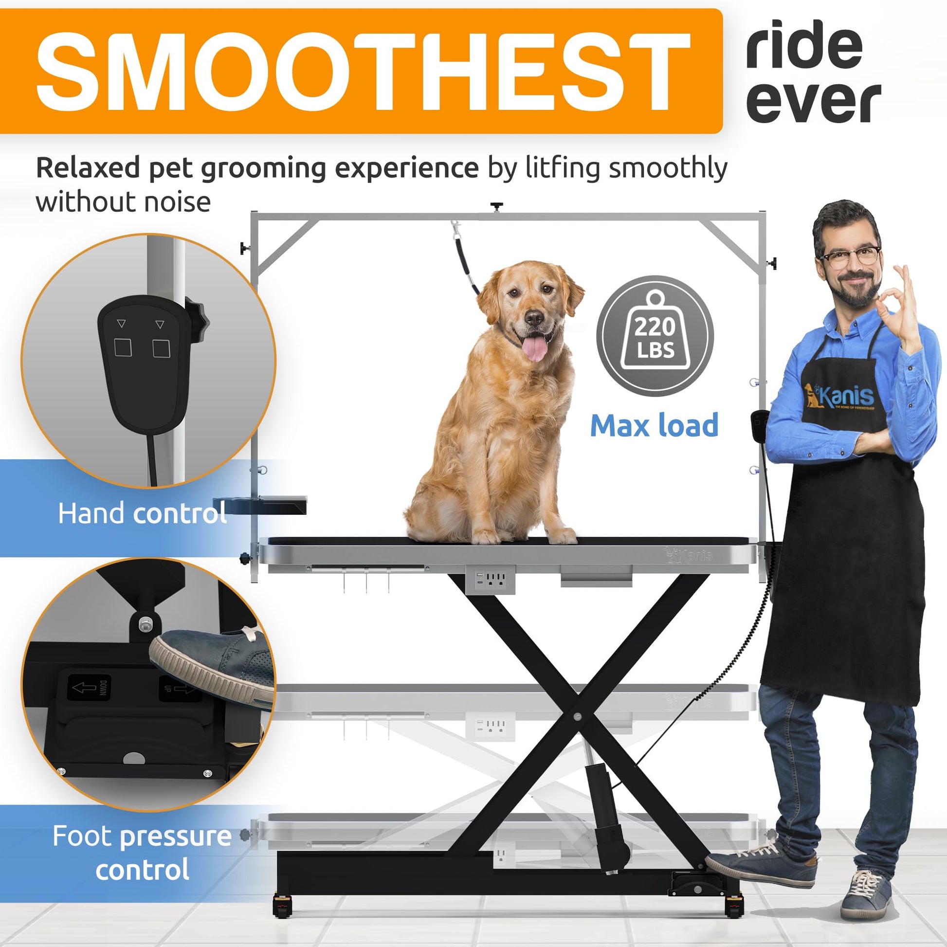 Professional Electric Dog Grooming Table - Heavy Duty, Height Adjustable Pet Grooming Table w/Leveling Wheels, Dog Grooming Arm, Anti Slip Tabletop & Tool Organizer/Dog Grooming Station (49", - WoodArtSupply