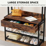 Tribesigns 3-in-1 Entryway Hall Tree with Drawer, Vintage Industrial Coat Rack with Shoe Bench and Hutch, Mudroom Bench with Shoe Storage Rack and 9 Hooks for Living Room Bedroom (Brown) Tribesigns