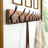 Dseap Coat Rack Wall Mounted - 10 Tri Hooks, 38-1/4" Long, Heavy Duty Wooden Wall Coat Hanger Coat Hook for Clothes Hat Jacket Clothing, Natural & Black Dseap