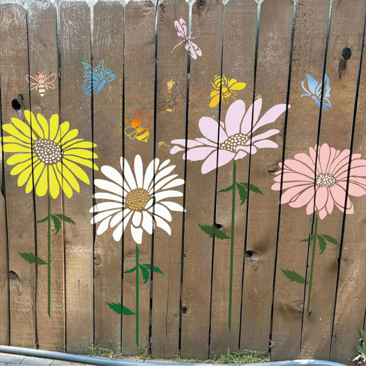 Large Flower Stencils for Painting on Walls – 12x14 Inch Jumbo Reusable Blooming Wildflower DIY Art Stencils for Fence, Wood, Fabric, Garden, Walls, Furniture, Crafts, Canvas(daisy6) MYJMN