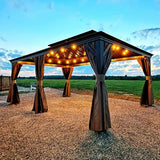 Domi Hardtop Gazebo 12x20FT, Outdoor Gazebo with Galvanized Steel Double Roof, Aluminum Frame, Built-in Gutter System, Curtain and Netting, Metal Gazebo Pavilion for Patio Deck Garden, Brown domi outdoor living